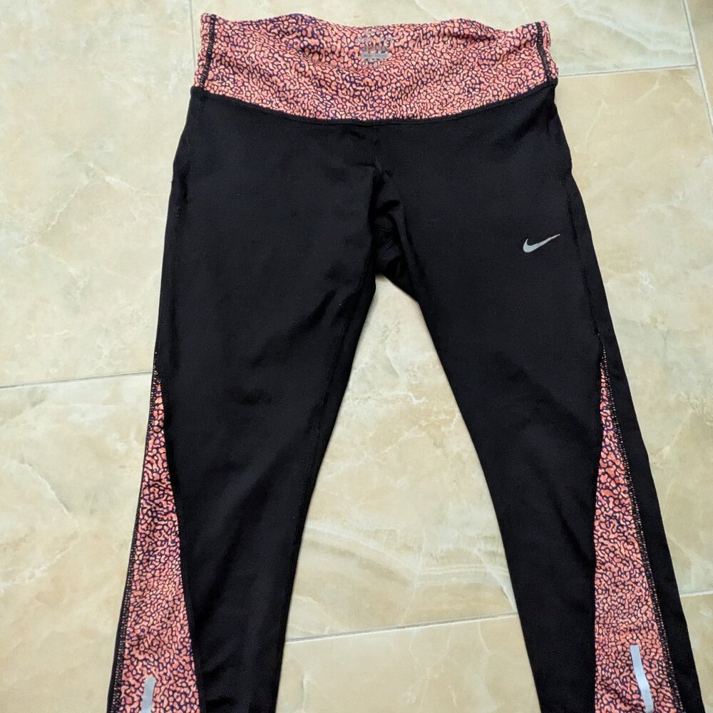 Nike Dri-Fit Black Leggings with Pink Design - Size Small